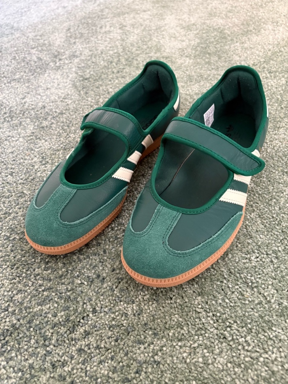 adidas Women's Forest Green Mary Jane Sneakers with White Stripes